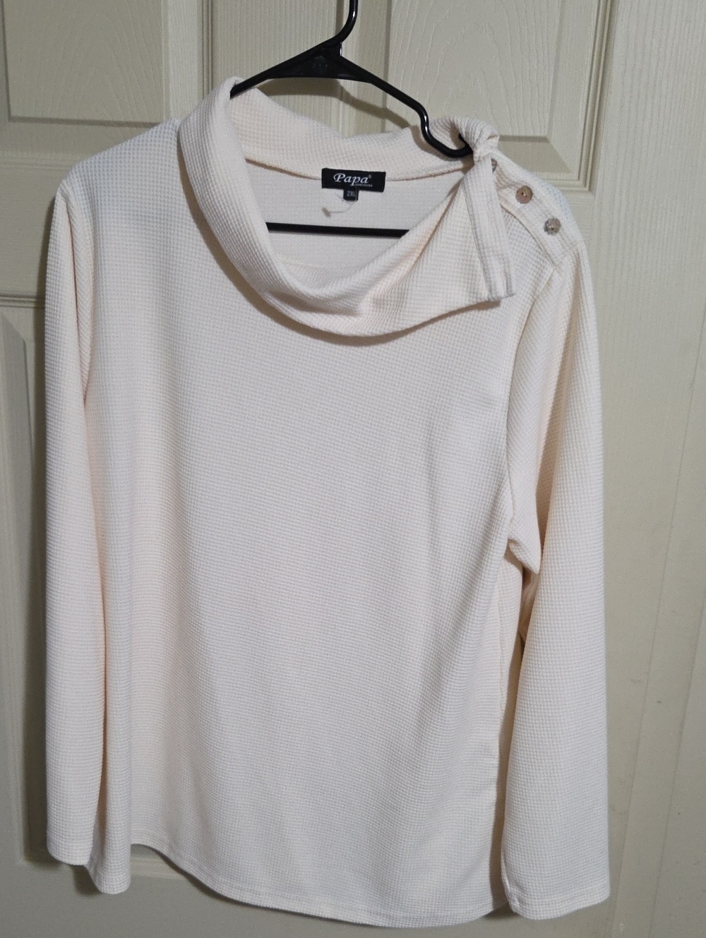 Papa Vancouver Cream Button-Accent Cowl Neck Women’s Top